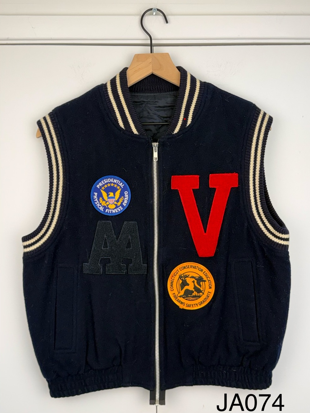 Navy Varsity Letterman Vest Chenille A V Award Patches